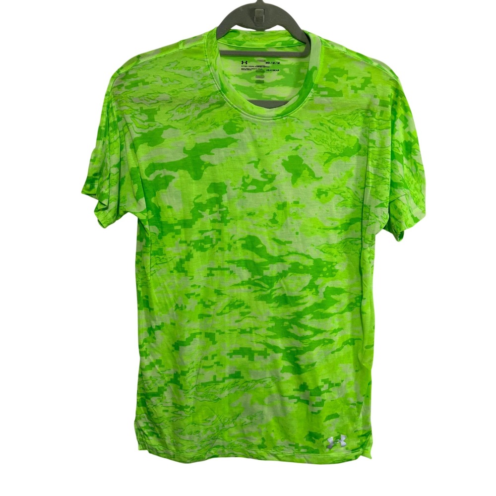 Under Armour HeatGear Mens Fitted Camo T-Shirt Neon Green Yellow 1361466 MD